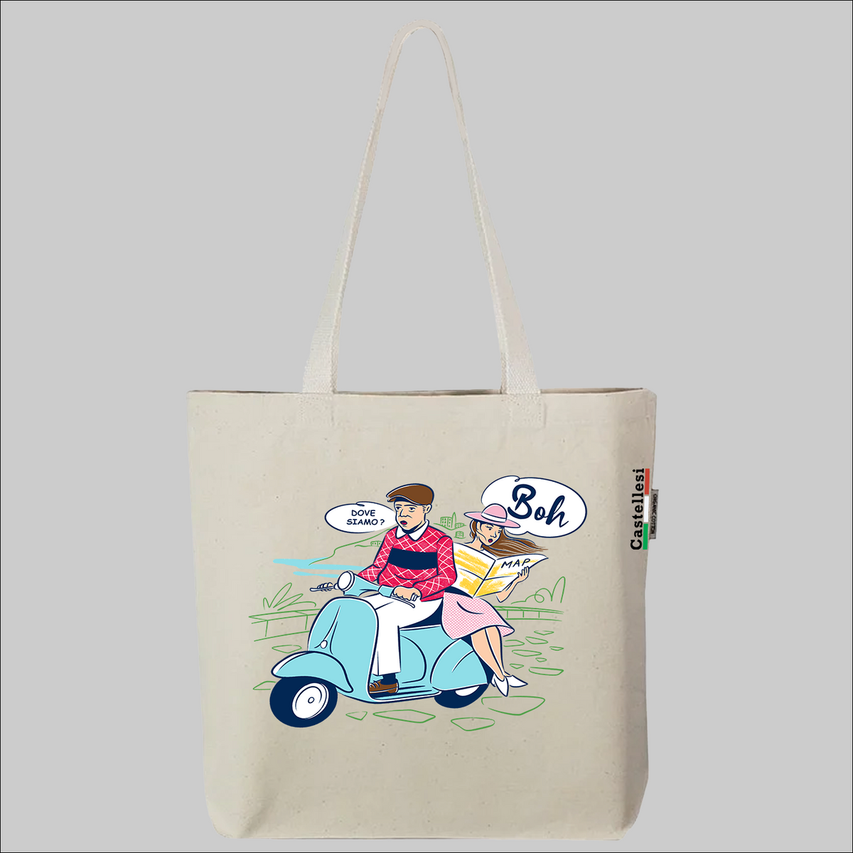 Castellesi Boh tote with Italian heritage graphic