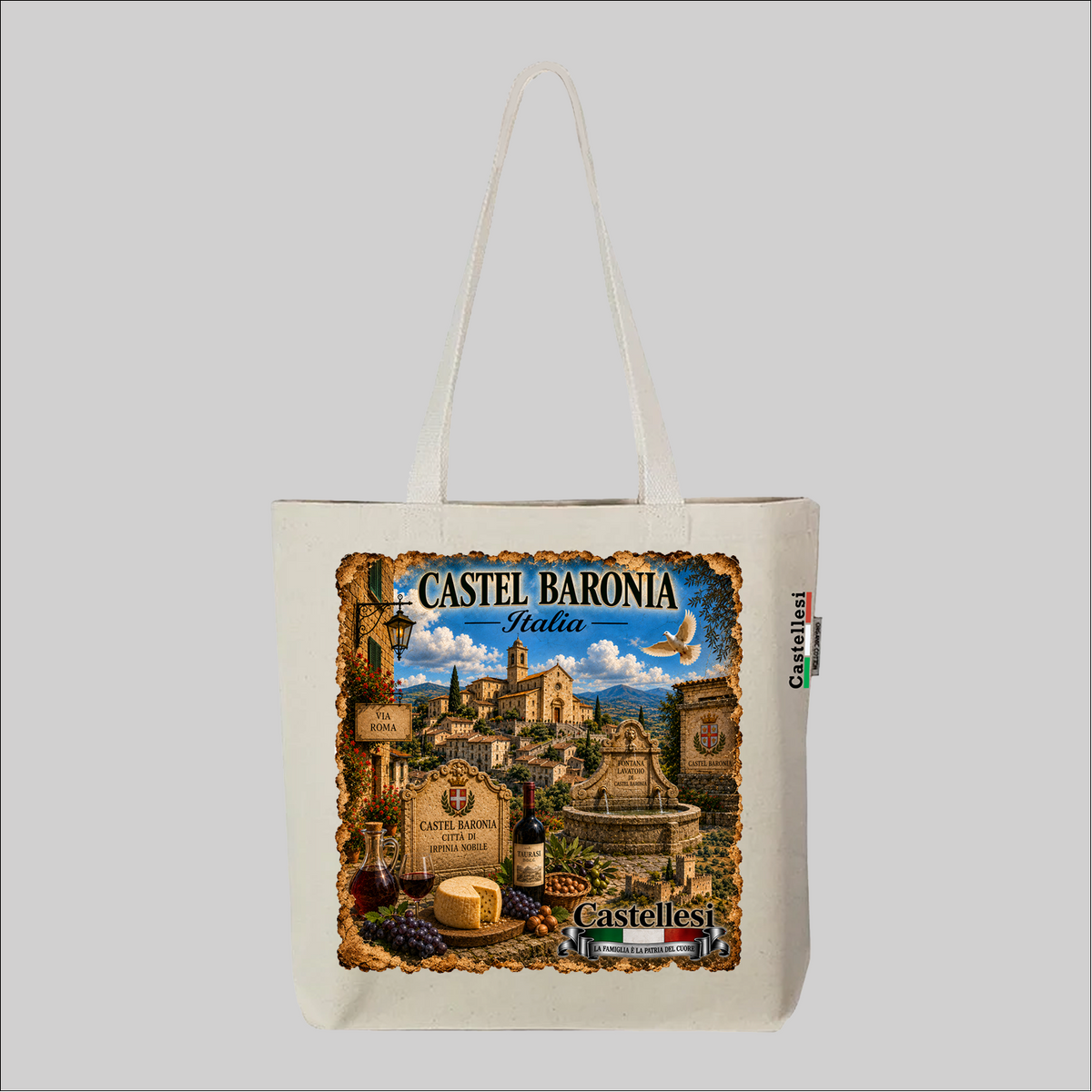 Castellesi Castel Baronia Cuore d'Italia tote with vintage illustration design