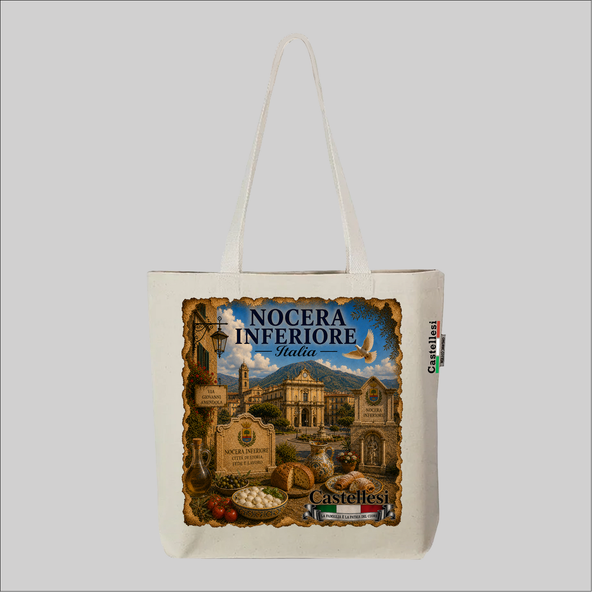 Castellesi Nocera Inferiore Cuore d'Italia tote with vintage illustration design