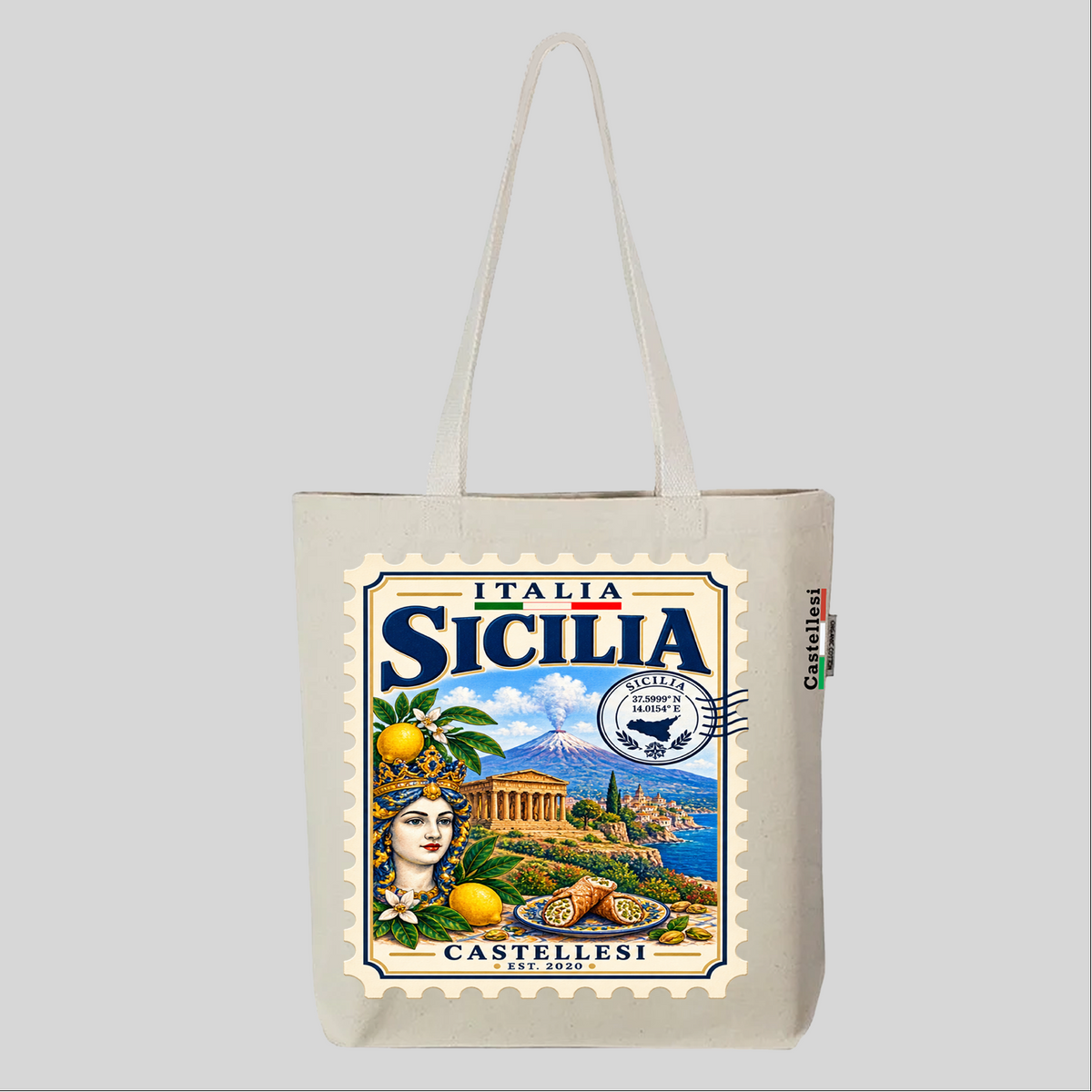 Sicilia Francobolli d'Italia Tote by Castellesi