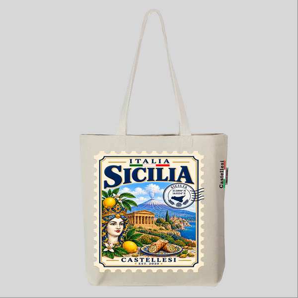 Sicilia Francobolli d'Italia Tote by Castellesi