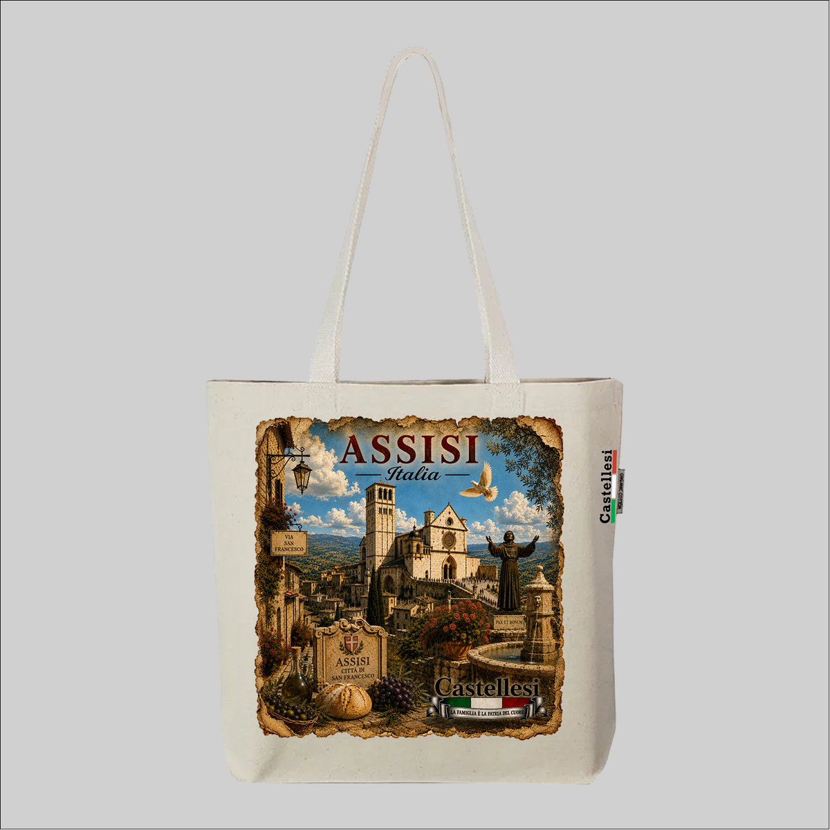 Castellesi Assisi Cuore d'Italia tote with vintage illustration design