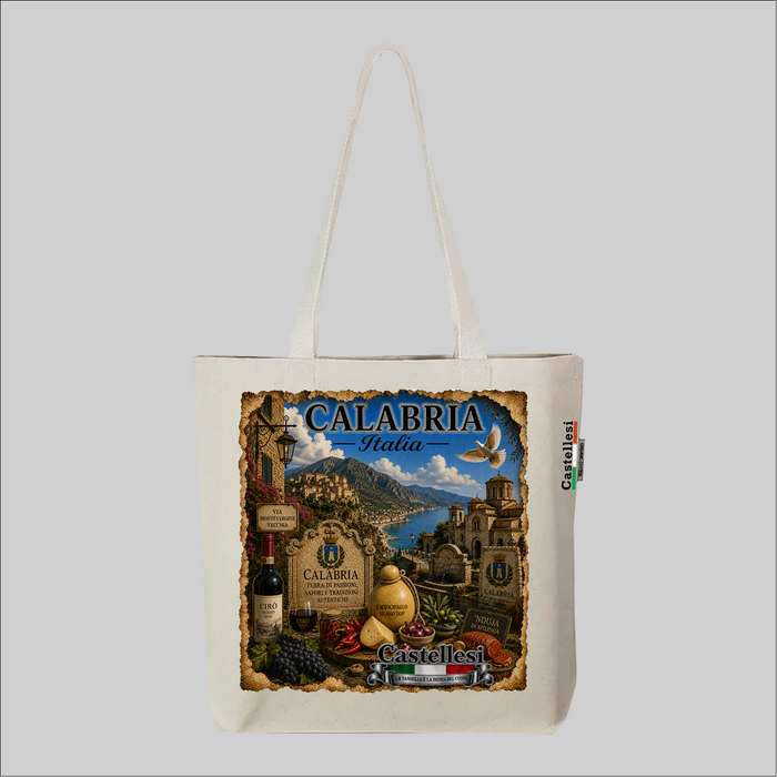 Castellesi Calabria Cuore d'Italia tote with vintage illustration design