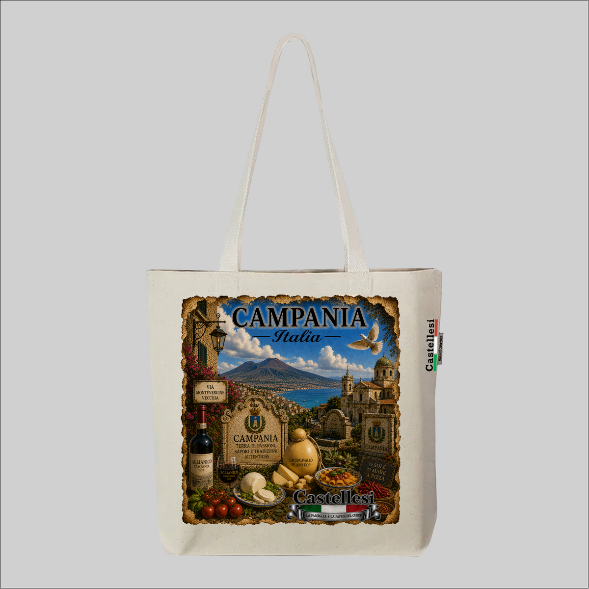 Castellesi Campania Cuore d'Italia tote with vintage illustration design