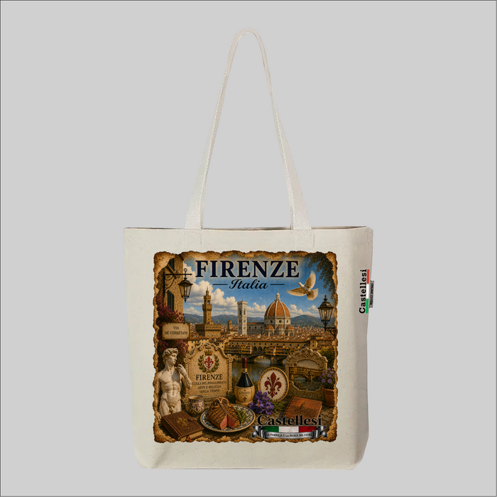 Castellesi Firenze Cuore d'Italia tote with vintage illustration design