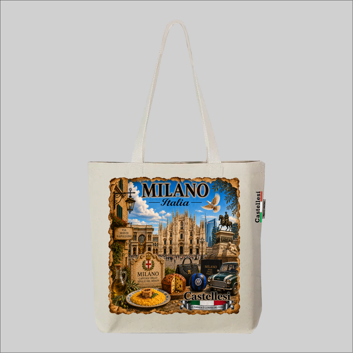Castellesi Milano Cuore d'Italia tote with vintage illustration design