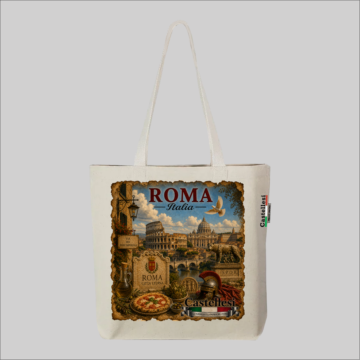 Castellesi Roma Cuore d'Italia tote with vintage illustration design