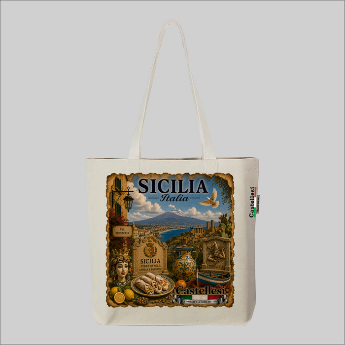 Castellesi Sicilia Cuore d'Italia tote with vintage illustration design