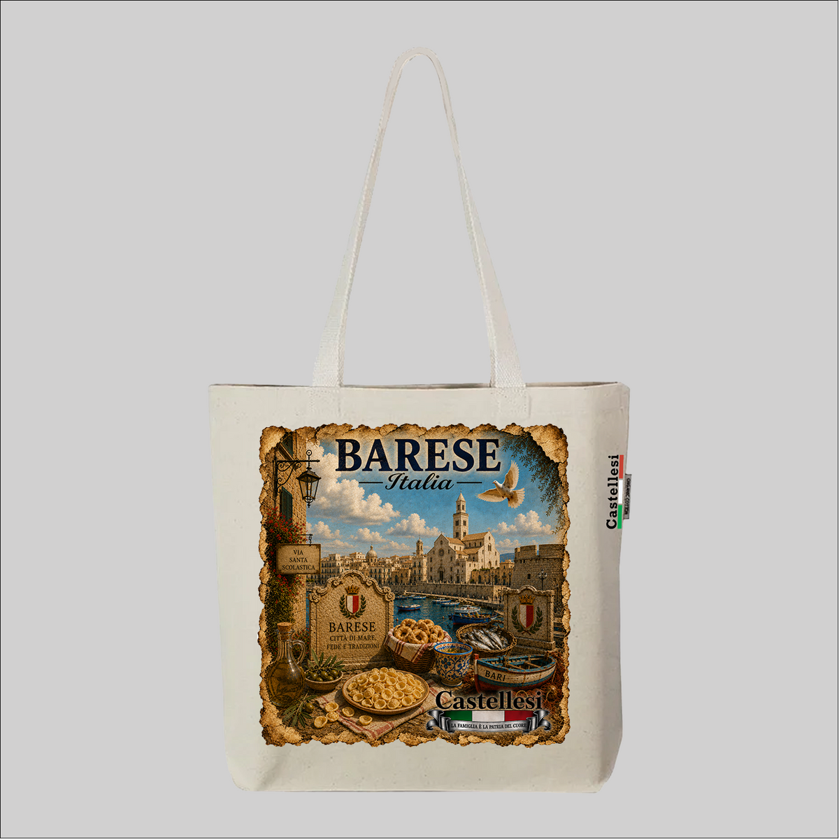 Castellesi Bari Cuore d'Italia tote with vintage illustration design