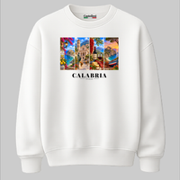 Castellesi Calabria Cartoline sweatshirt in white with four-panel Calabria cityscape design