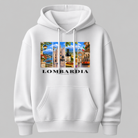 Castellesi Lombardia Cartoline hoodie in white with four-panel Lombardia cityscape design