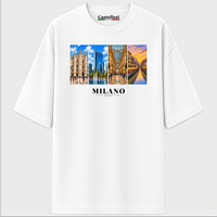 Castellesi Milano Cartoline t-shirt in white with four-panel Milano cityscape design