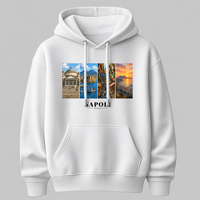 Castellesi Napoli Cartoline hoodie in white with four-panel Napoli cityscape design