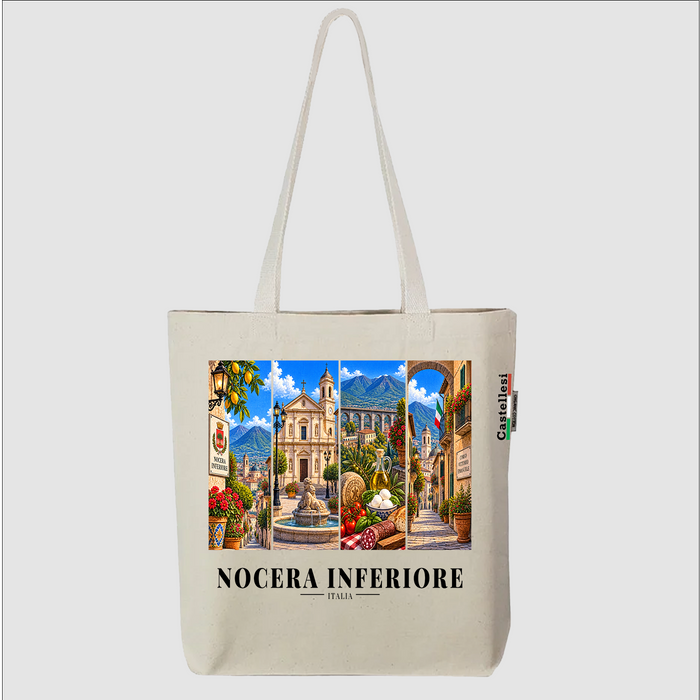 Castellesi Nocera Inferiore Cartoline tote with four-panel Nocera Inferiore cityscape design