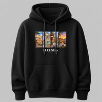 Castellesi Roma Cartoline hoodie in black with four-panel Roma cityscape design