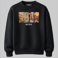 Castellesi Roma Cartoline sweatshirt in black with four-panel Roma cityscape design