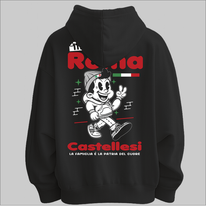 Castellesi Roma hoodie in black with Italian heritage graphic