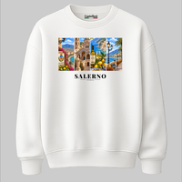Castellesi Salerno Cartoline sweatshirt in white with four-panel Salerno cityscape design