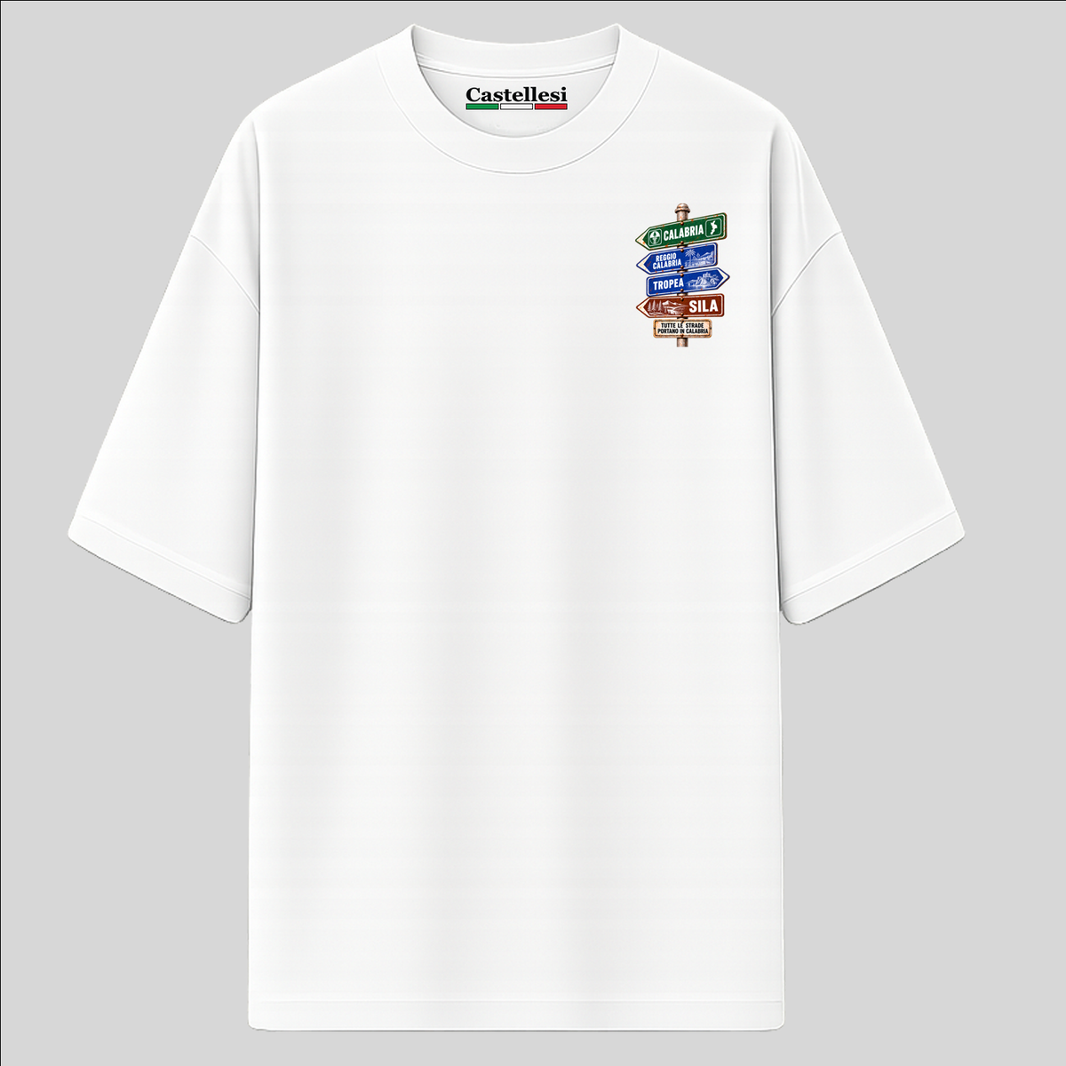 Calabria Strade d’Italia left chest T-shirt by Castellesi in white