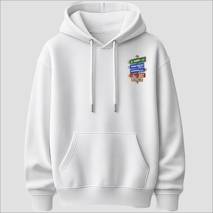 Caserta Strade d’Italia left chest hoodie by Castellesi in white
