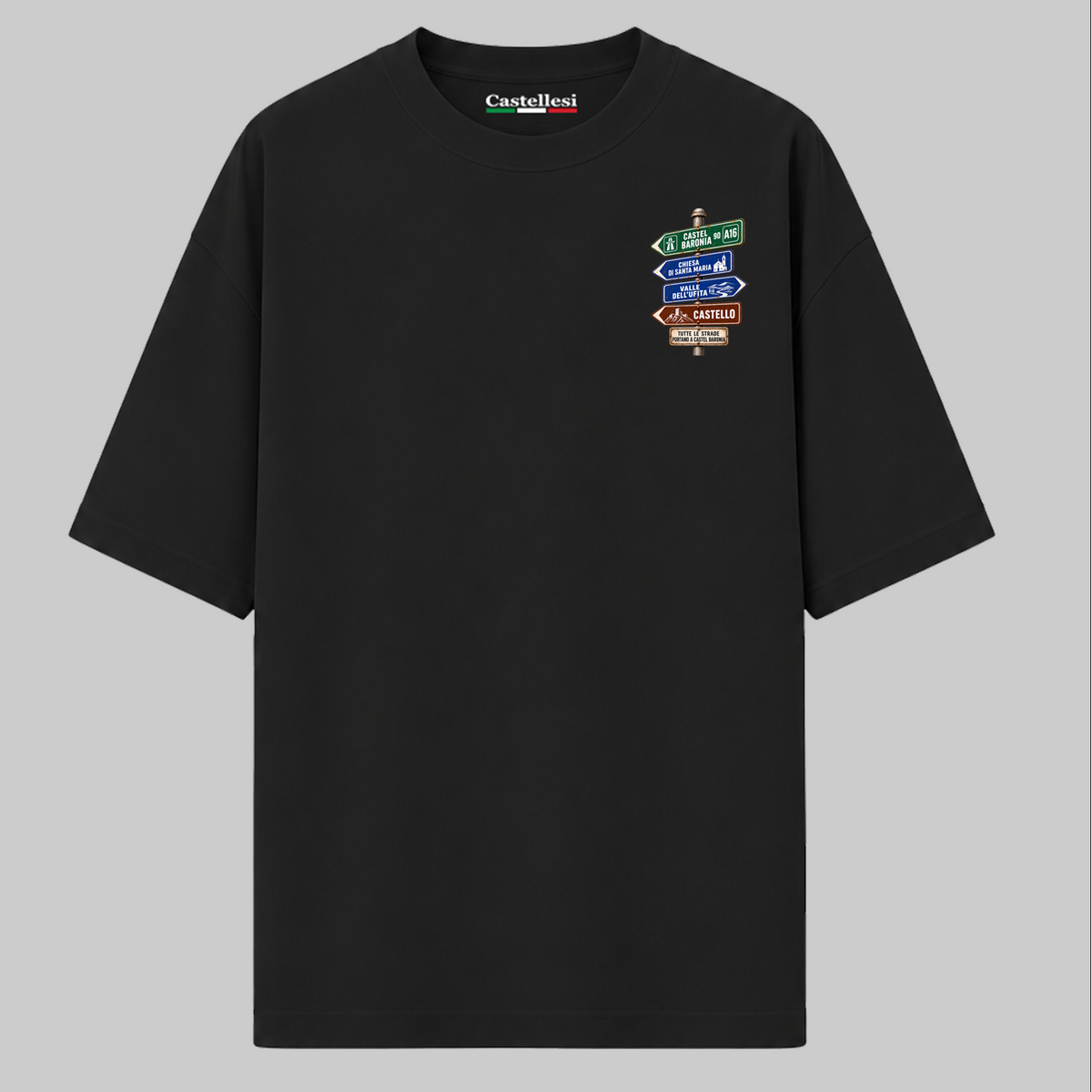 Castel Baronia Strade d’Italia left chest T-shirt by Castellesi in black