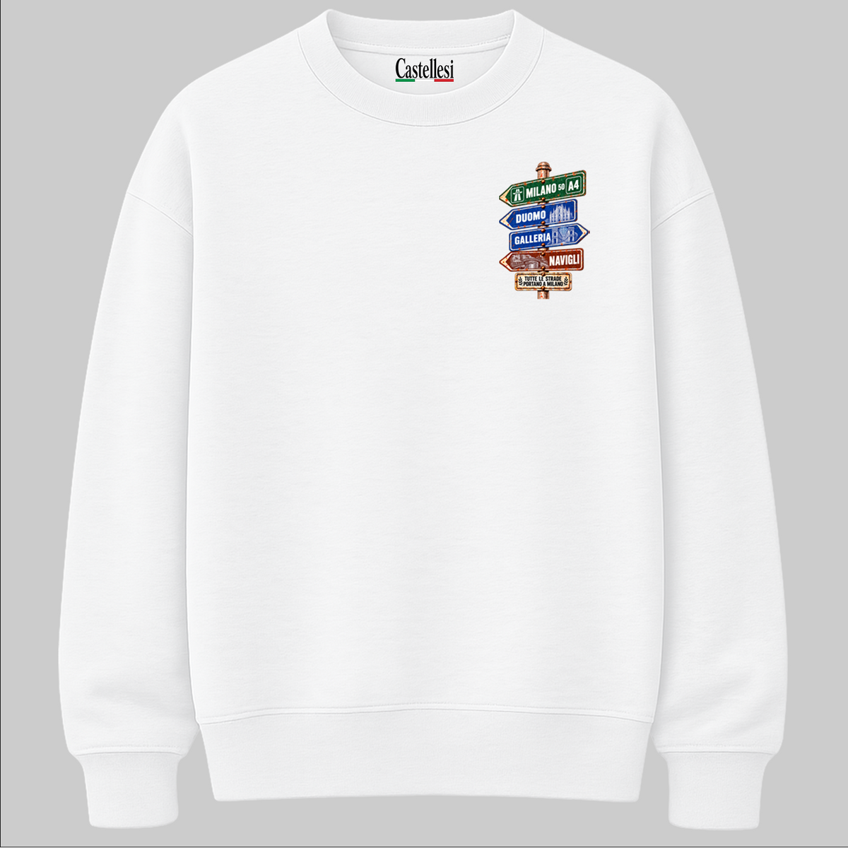 Milano Strade d’Italia left chest sweatshirt by Castellesi in white