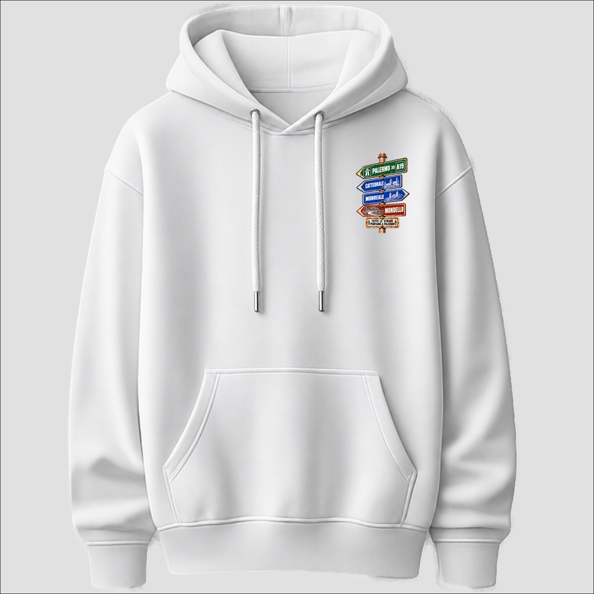 Palermo Strade d’Italia left chest hoodie by Castellesi in white