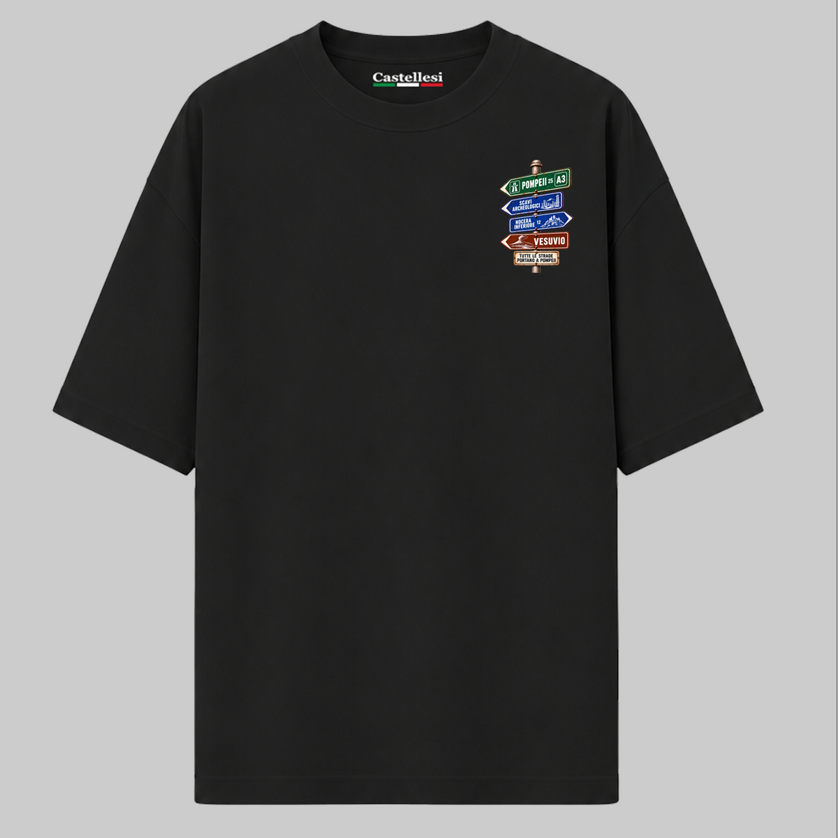 Pompeii Strade d’Italia left chest T-shirt by Castellesi in black