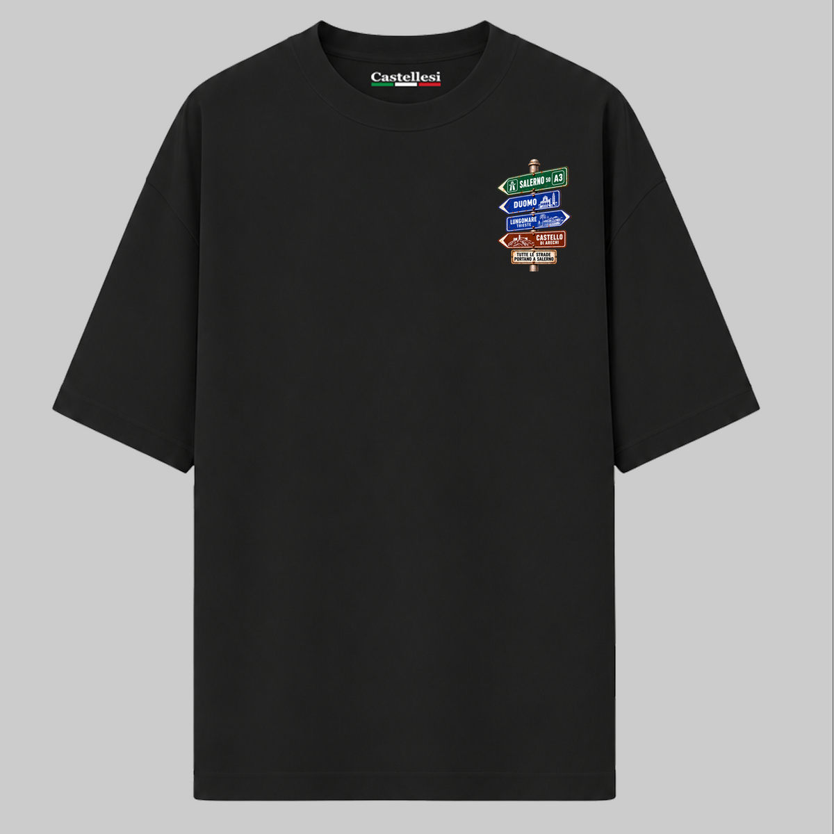 Salerno Strade d’Italia left chest T-shirt by Castellesi in black