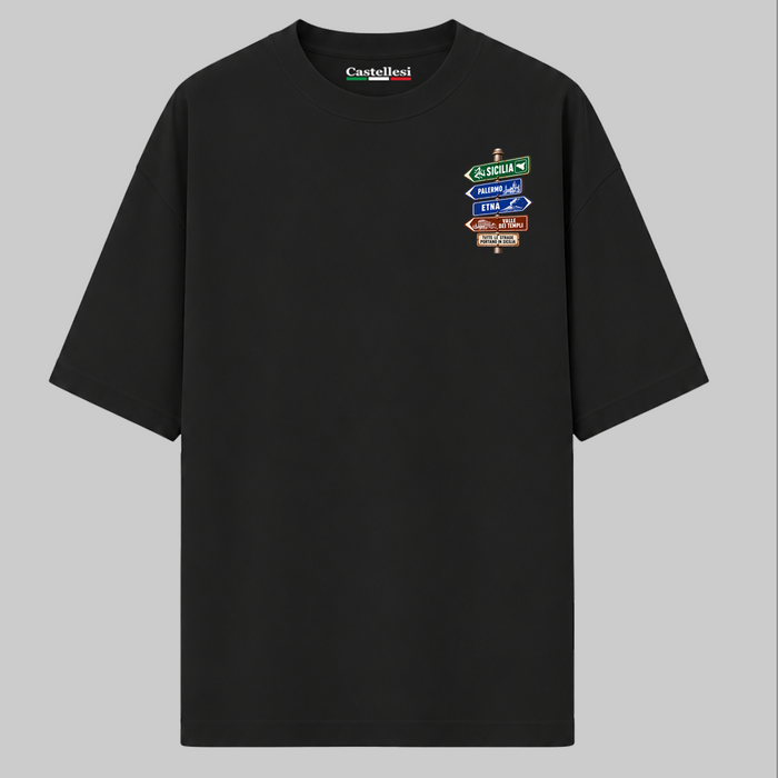 Sicilia Strade d’Italia left chest T-shirt by Castellesi in black